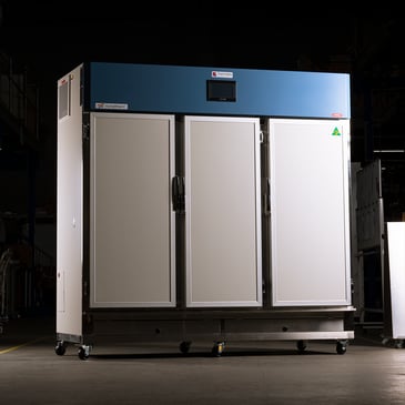 temperature an humidity cabinet with three closed doors used for polymer and coatings research and development