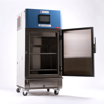 temperature and humidity cabinet with door open used for skincare and healthcare product research and development